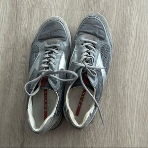 Prada Men's Silver and Gray Sneakers